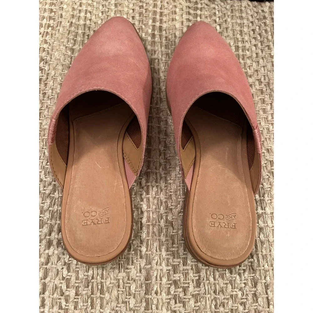 NWOB Frye & Co. Fenn Pink Suede Mules Size 7 M Slip On Almond Toe Western Casual